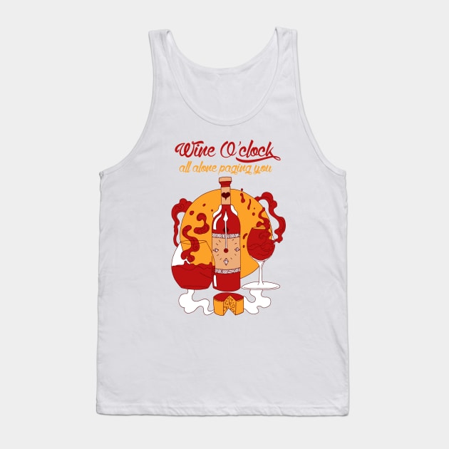 Red and Gold Wine O'Clock Tank Top by kenallouis